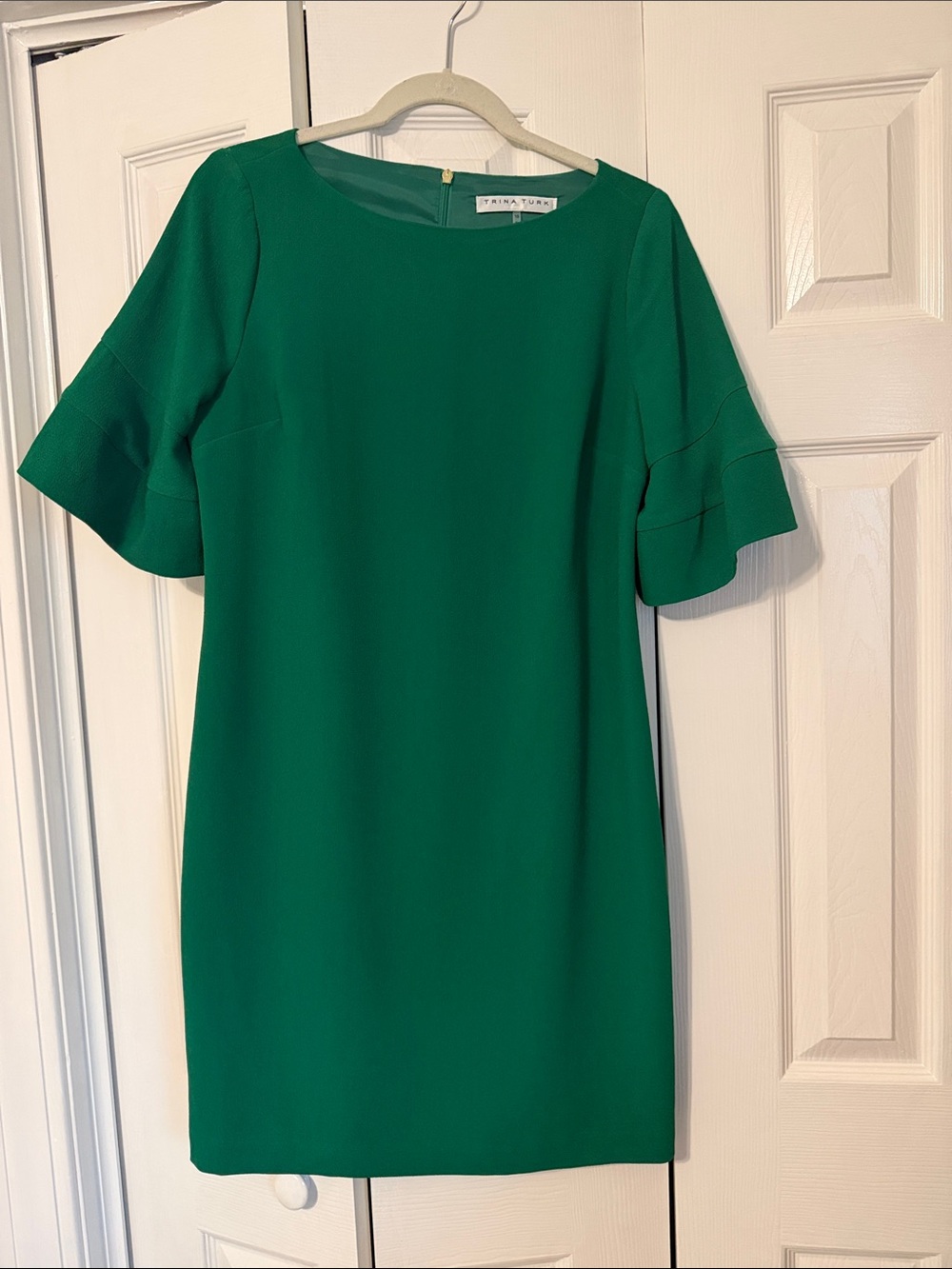 Trina Turk Green Ruffle-Sleeve Shift Dress size 10 (altered to an 8)